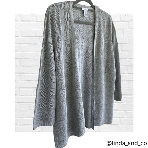Chico’s Size 3 | 16 Women's Light Gray Knit Silver Metallic Open Front Cardigan - Picture 3 of 11